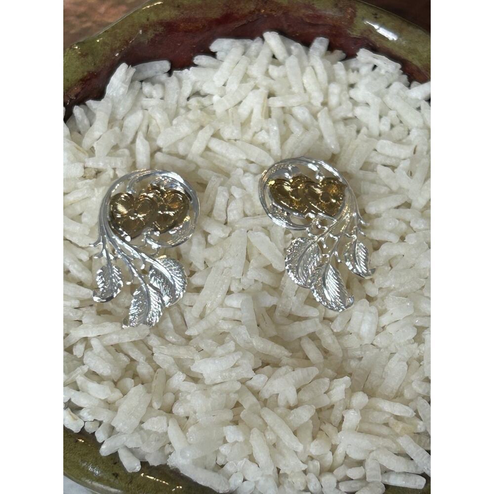 Vintage Montana Silversmiths Floral Heart Leaves Gold And Silver Earrings